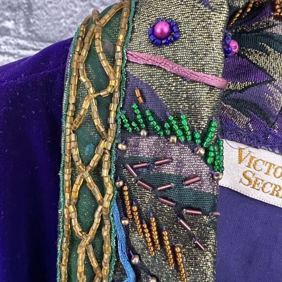 Victoria's Secret Purple Velvet Jacket vintage Beaded Sequins Size S Metallic - Picture 13 of 14